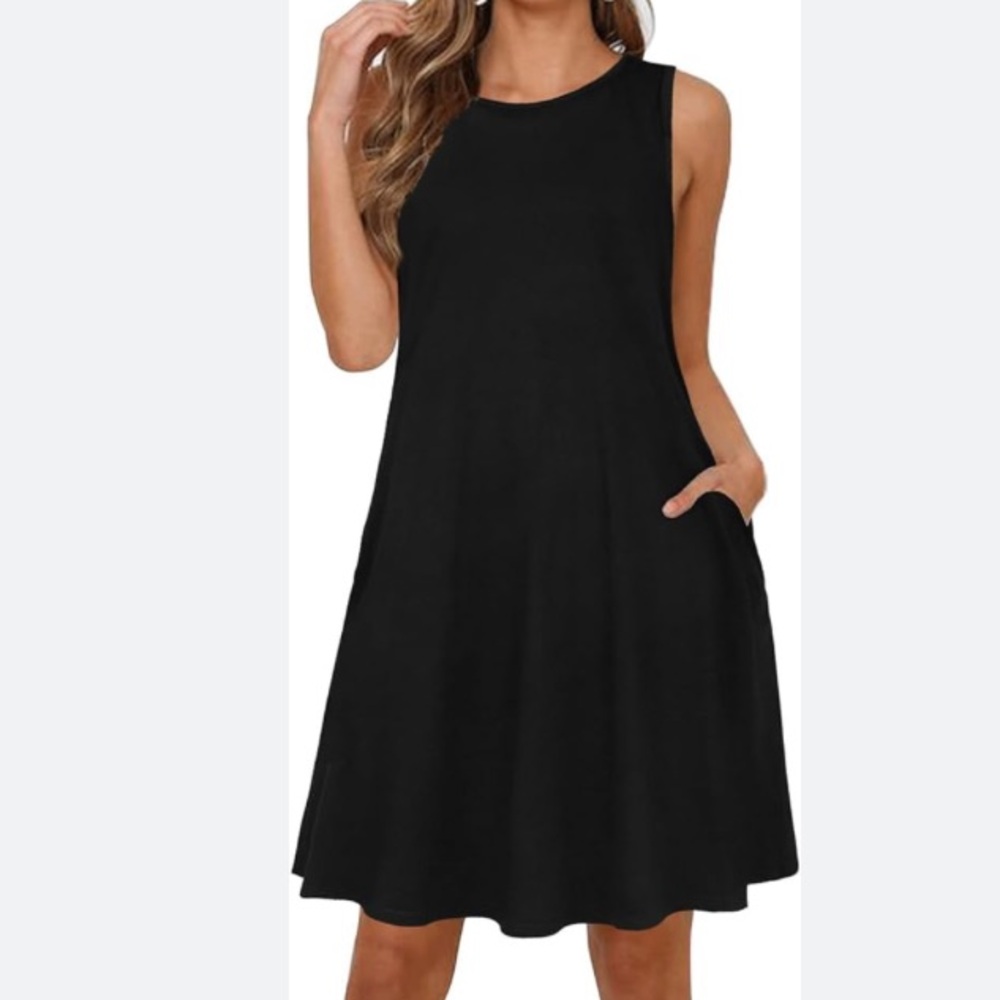 Black Sleeveless Mini A-Line Dress Rayon large